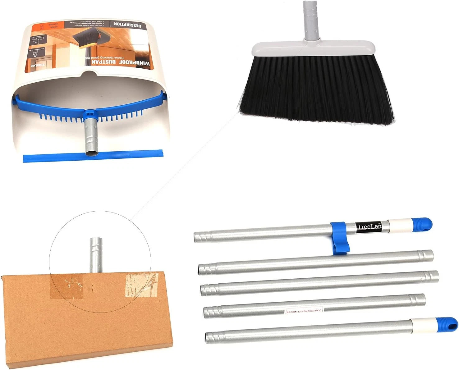 Long Handle Broom and Dustpan Set,Upright Dust Pan Combo for Home
