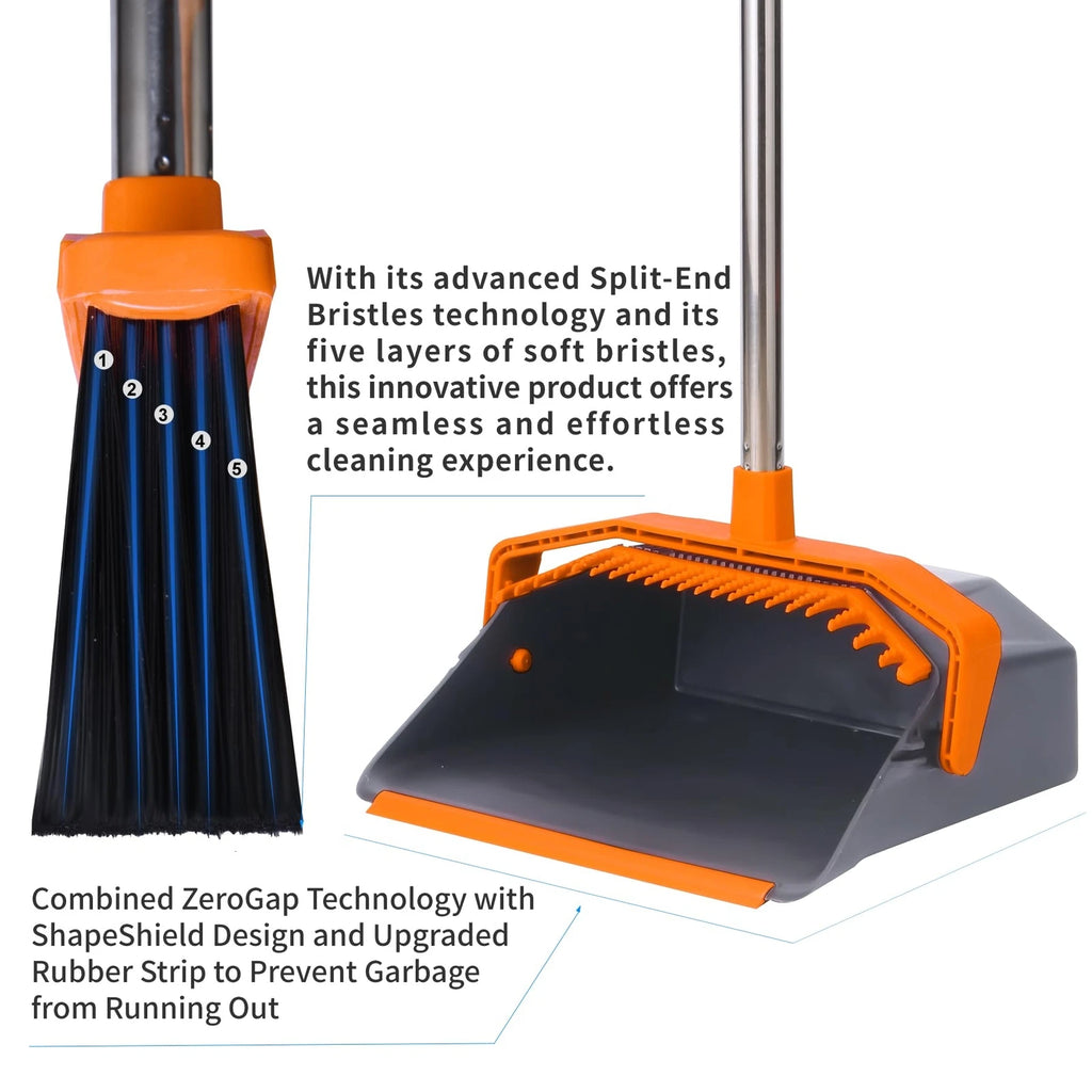 Broom And Dustpan Set Large Brooms And Dust Pans With 51'' Long Handle Upright B