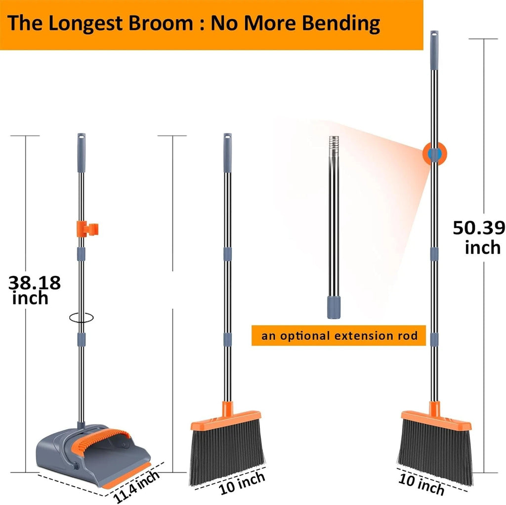 Broom and Dustpan Set Stainless Steel 51" Heavy Duty Self-Cleaning Indoor Out...