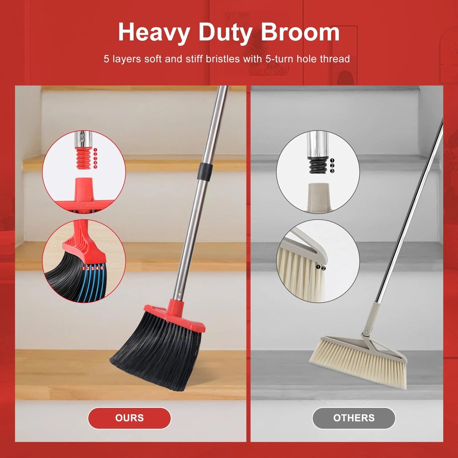 Large Upright Broom and Dustpan, Heavy Duty Dust Pan with 51" Long Handle for...