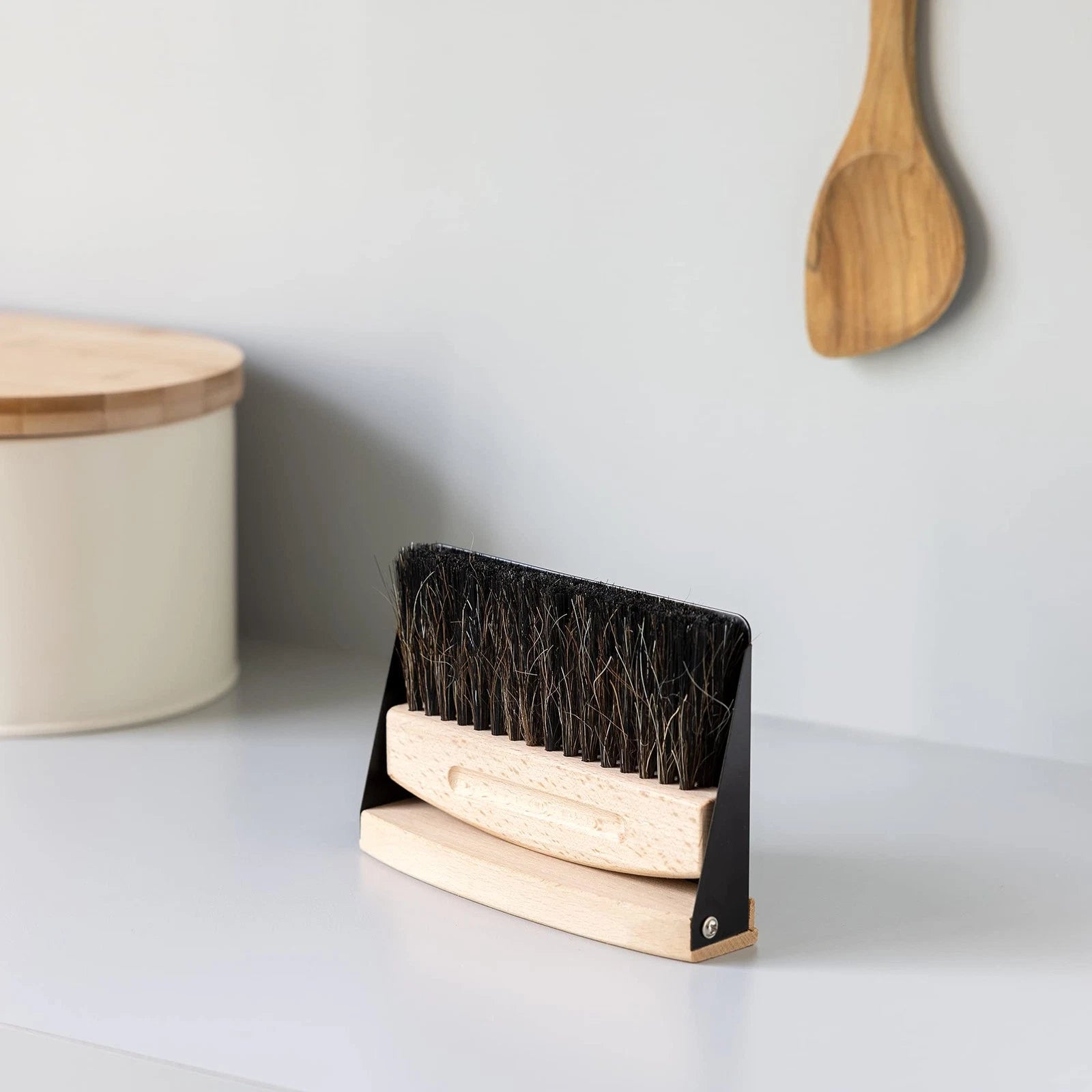 Small Dustpan and Brush Set - Wooden Mini for Sweeping Table Tabletop Compact