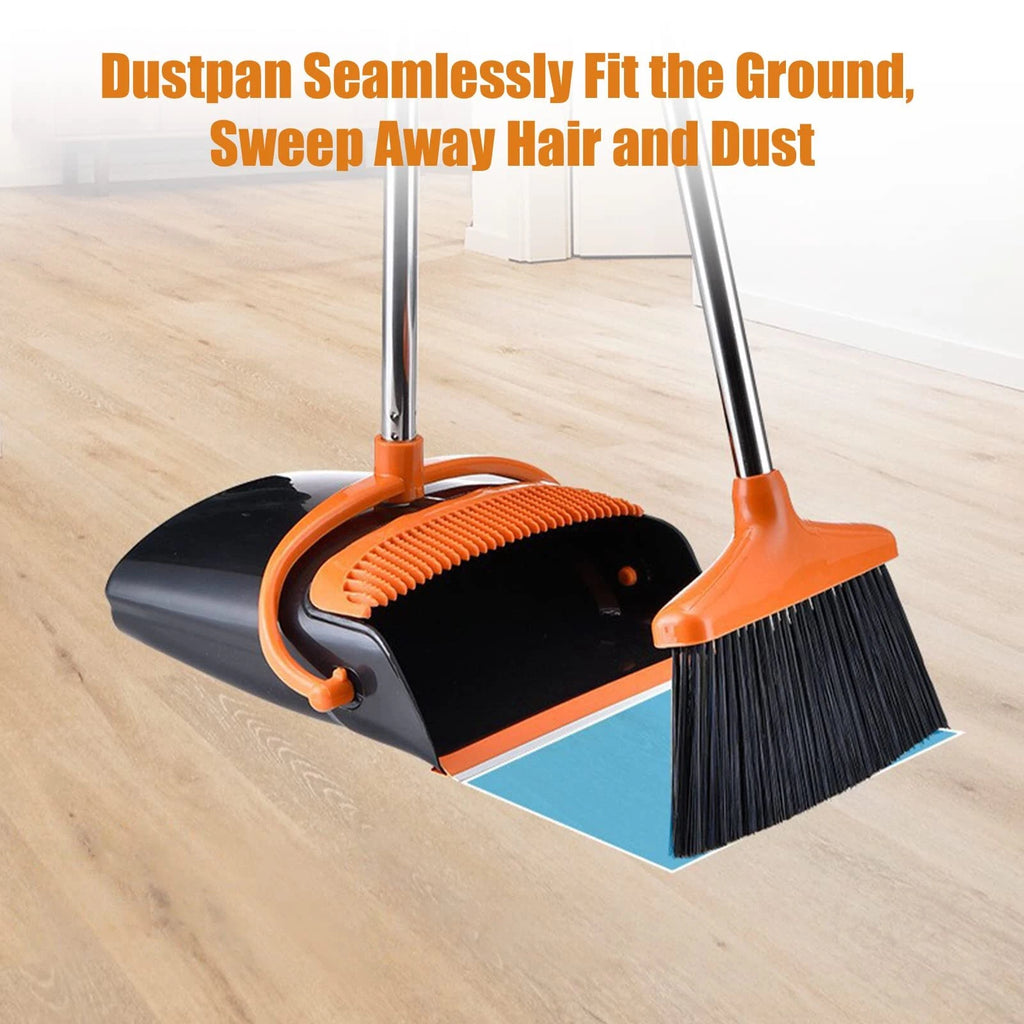 Broom and Dustpan Set with Long Handle Windproof Stand Up Dustpan with Broom