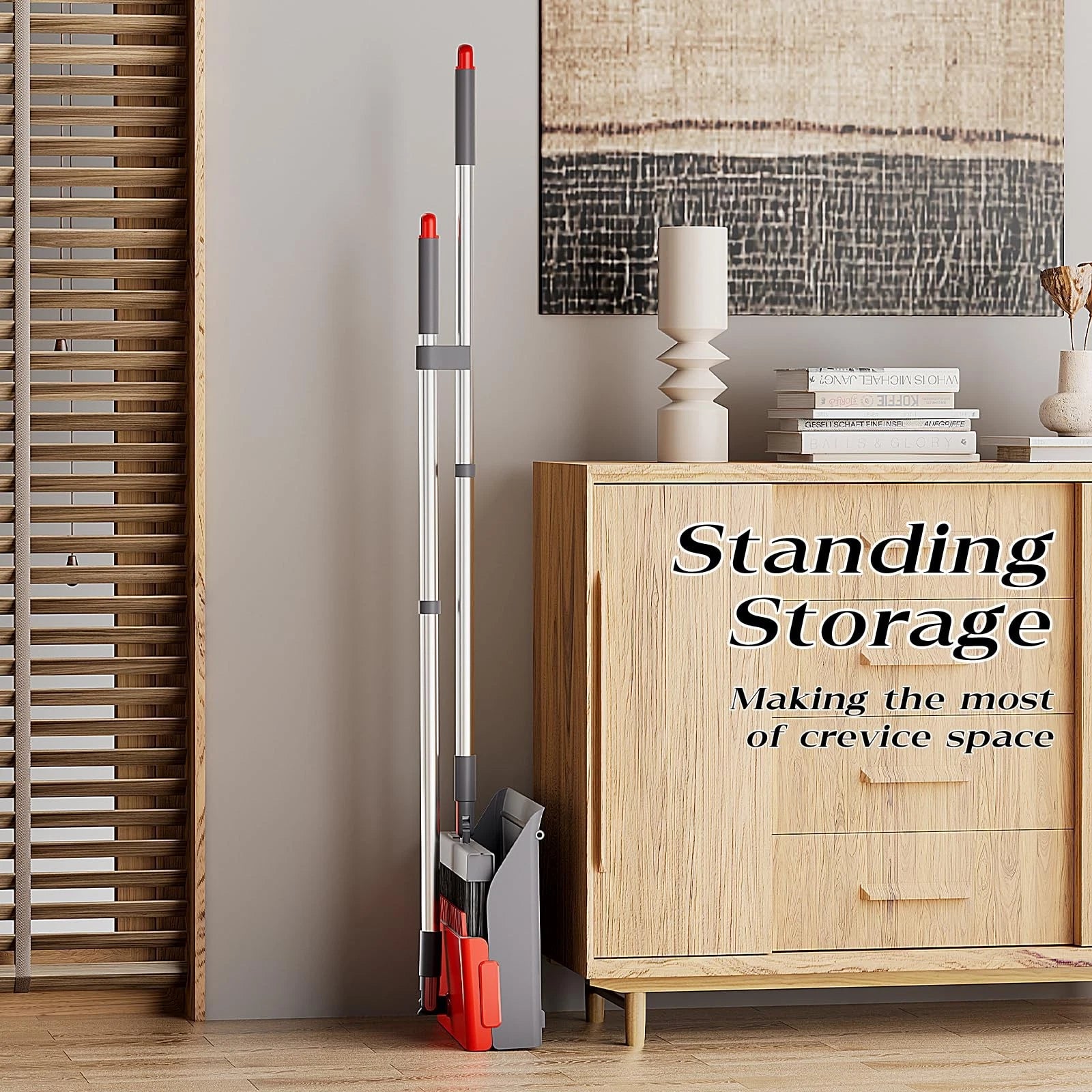 Broom with Dustpan Combo Set 50” Adjustable Long Handle 180 Degree Rotating B...