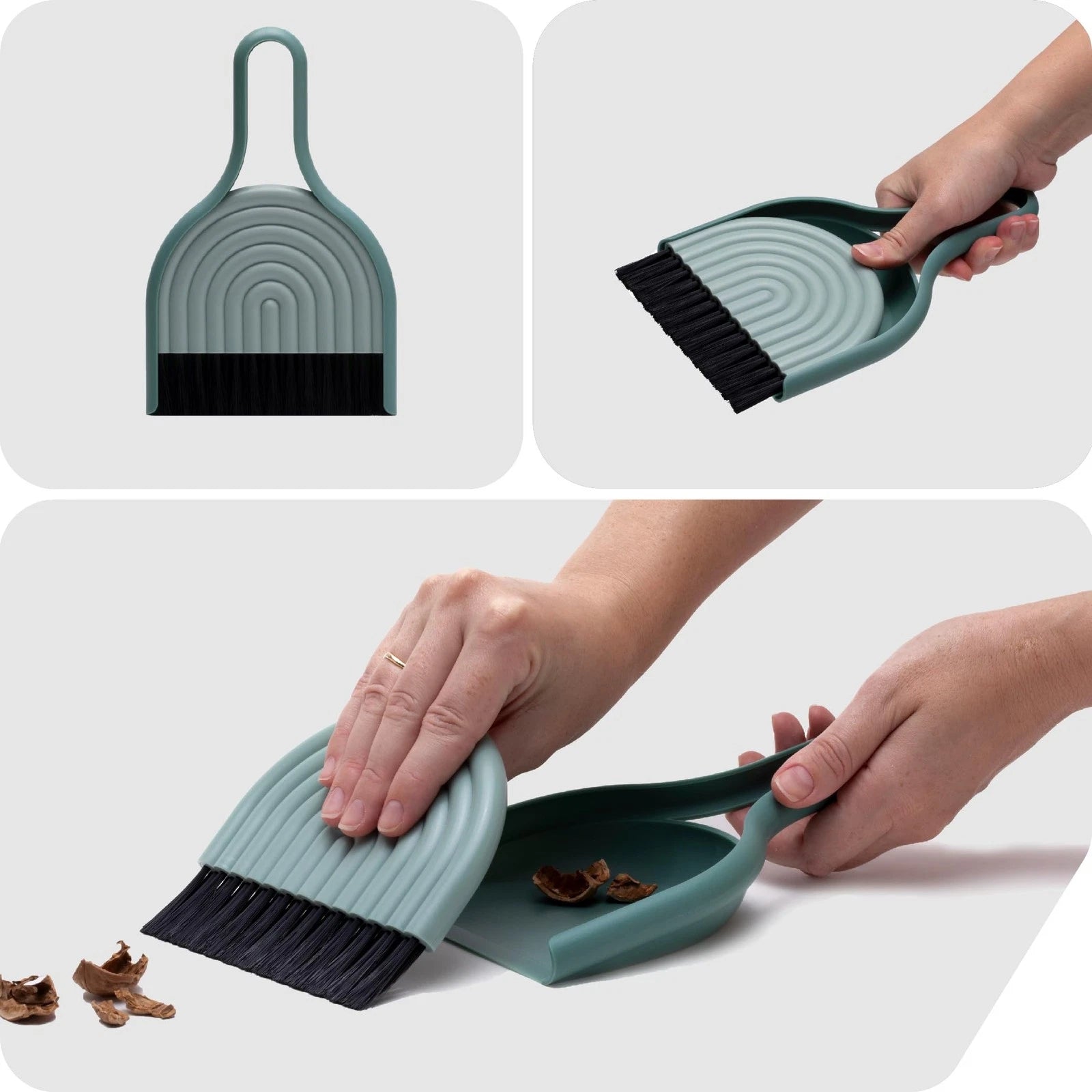 DustArch - Mini Dustpan and Brush Set Small and Broom with Modern Charm Handheld