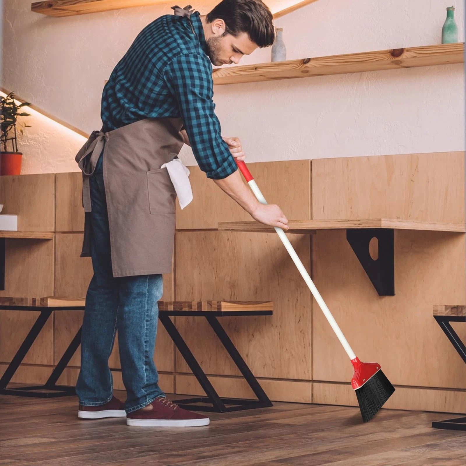 Set of 8 Broom and Dustpan Set Long Handle Broom with Upright Standing Dustpa...