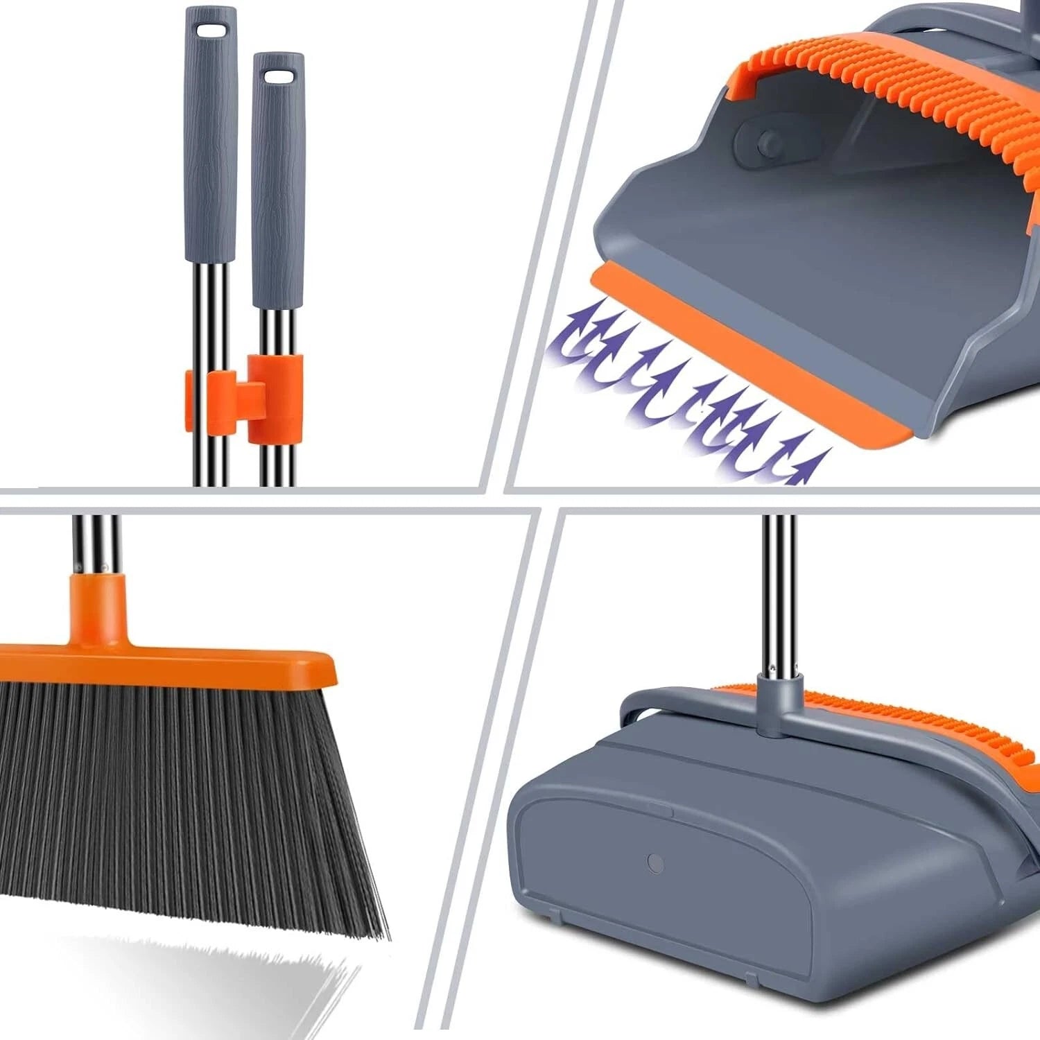 Broom and Dustpan Set Stainless Steel 51" Heavy Duty Self-Cleaning Indoor Out...