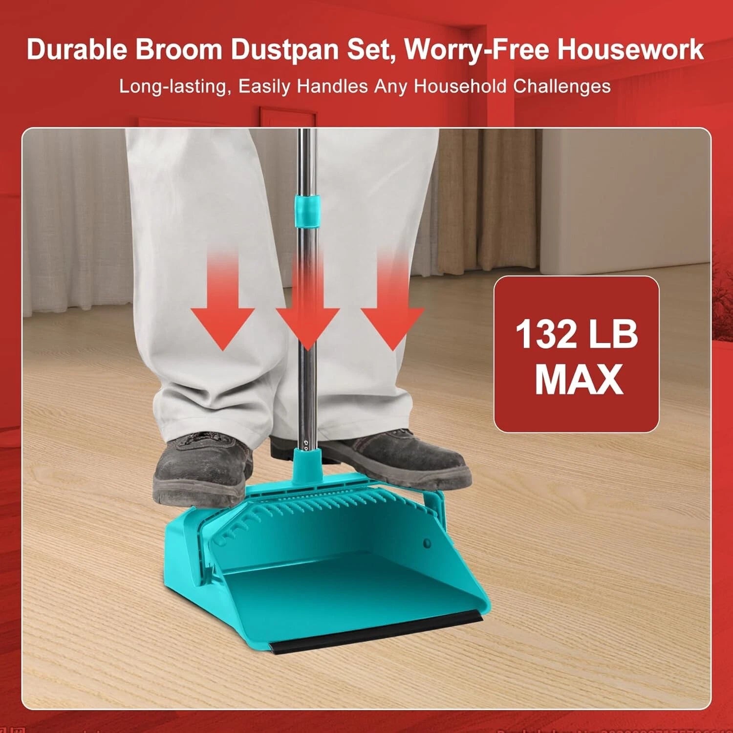 PINK Broom with Dustpan Combo Set, Broom & Dustpan Set with 51'' Long Handle