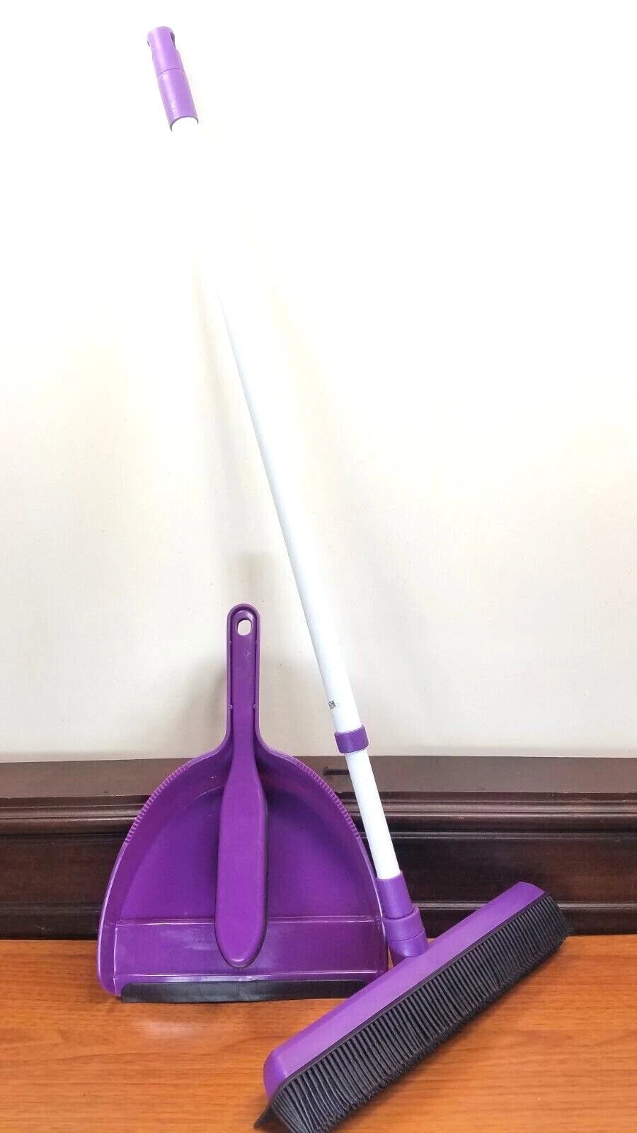 Pet Hair Broom with Dustpan and Hand Broom Set - Pick Green or Purple
