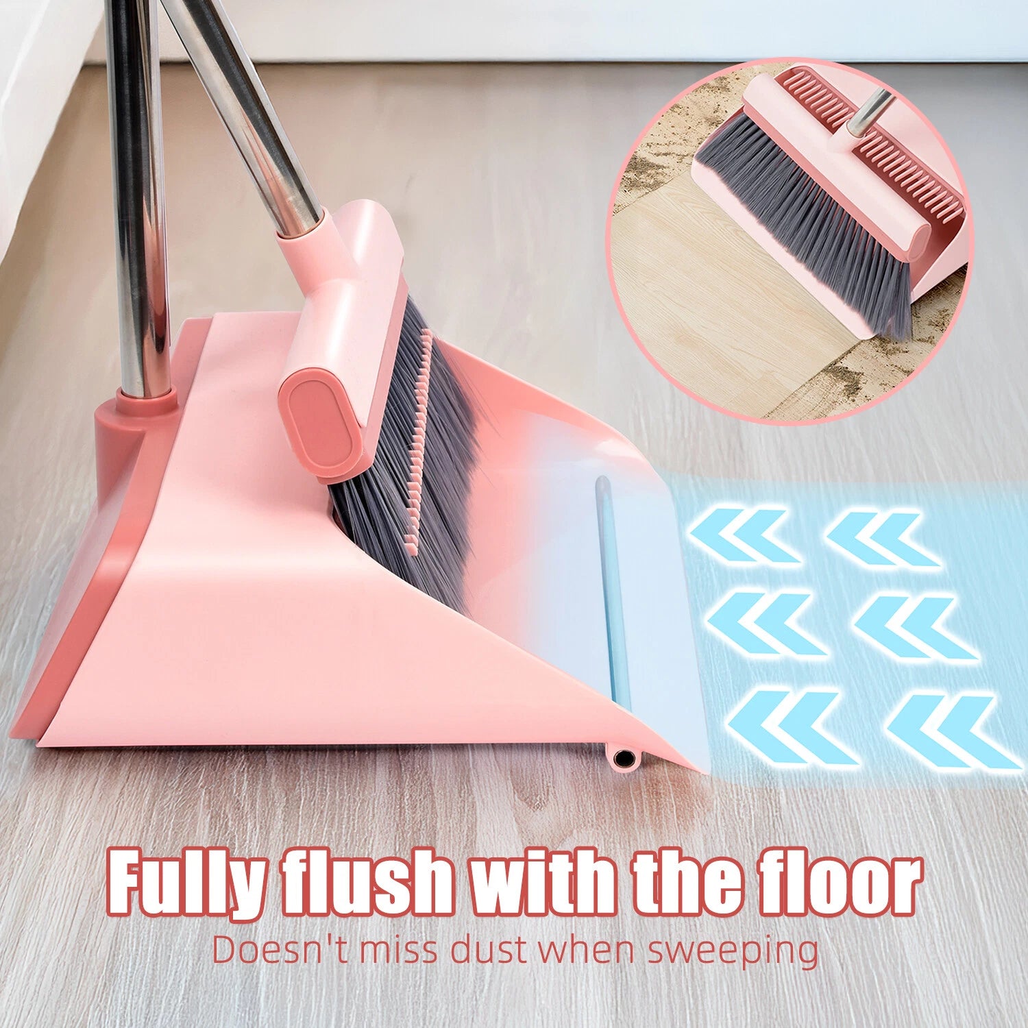 Broom and Dustpan Set with Dustpan Teeth Self Cleaning