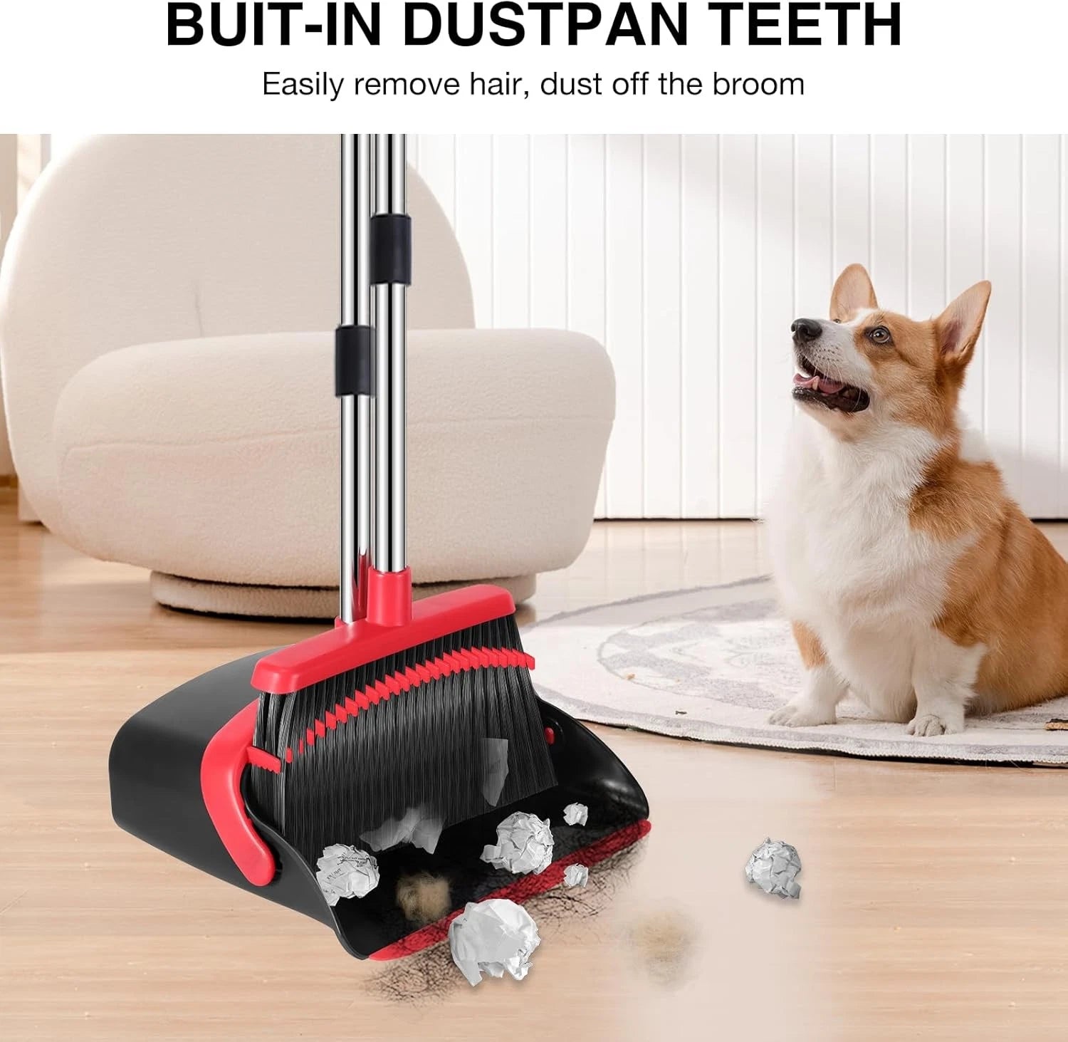 Broom dustpan set, adjustable handle broom dustpan combination