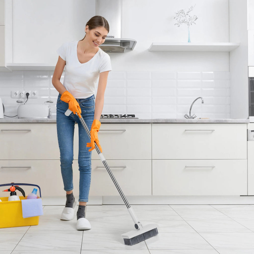 Heavy Duty Broom And Dustpan Combo Set W/ Squeegee Stylish Grey Handle Perfect