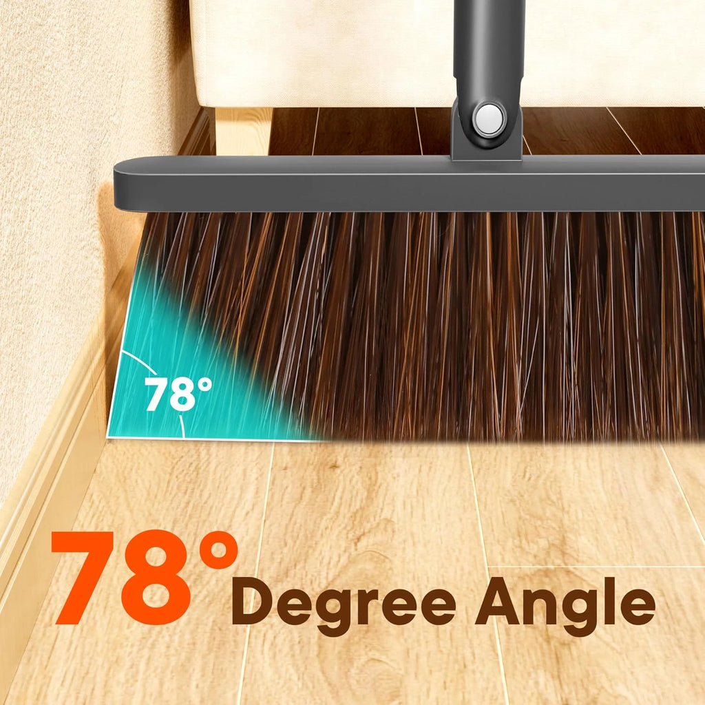 Broom and Dustpan Set with Cleaning Teeth 180° Rotating Upright Broom for Effort