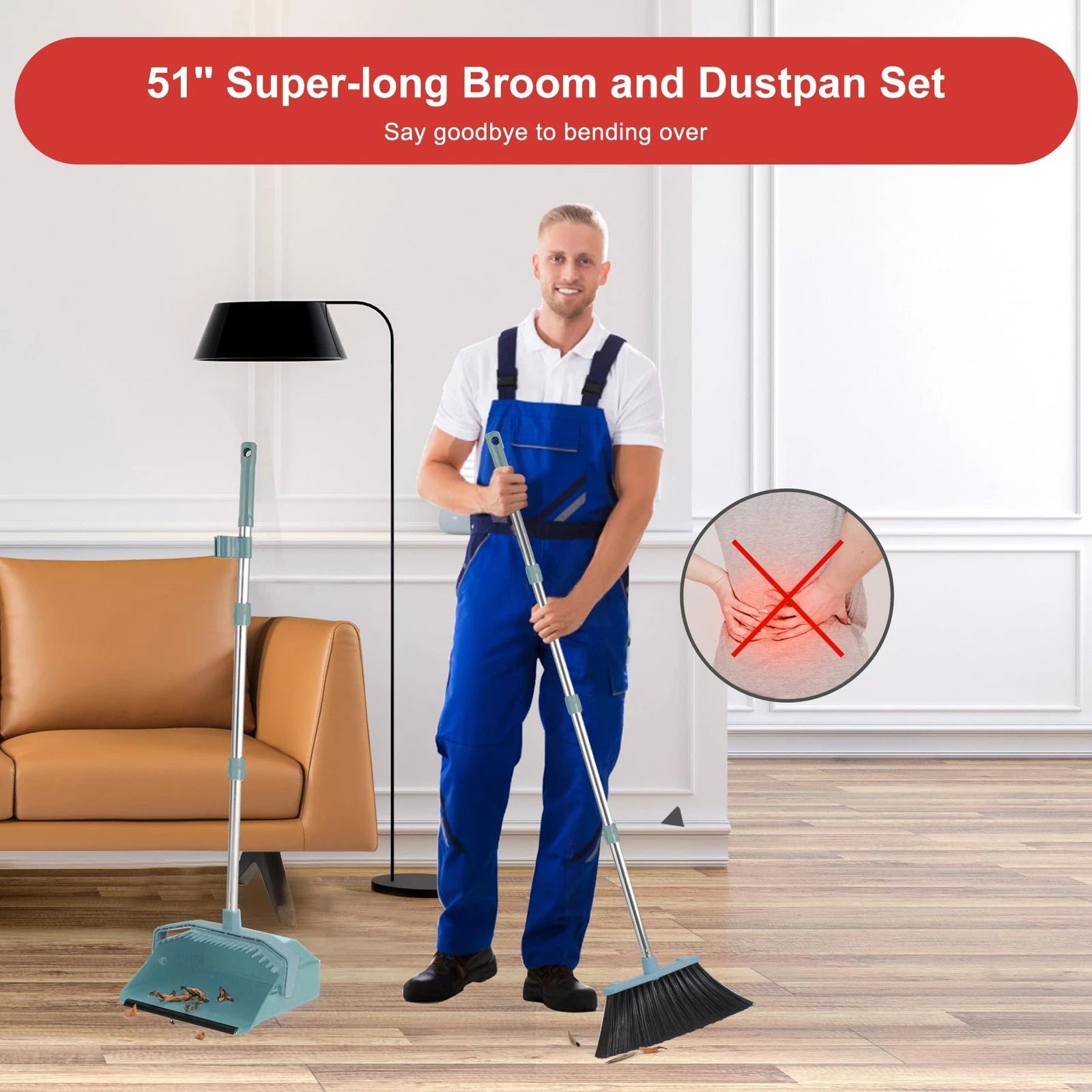 Upgrade Broom and Dustpan Set, Broom with Dustpan Combo Sets, Large Brooms an...