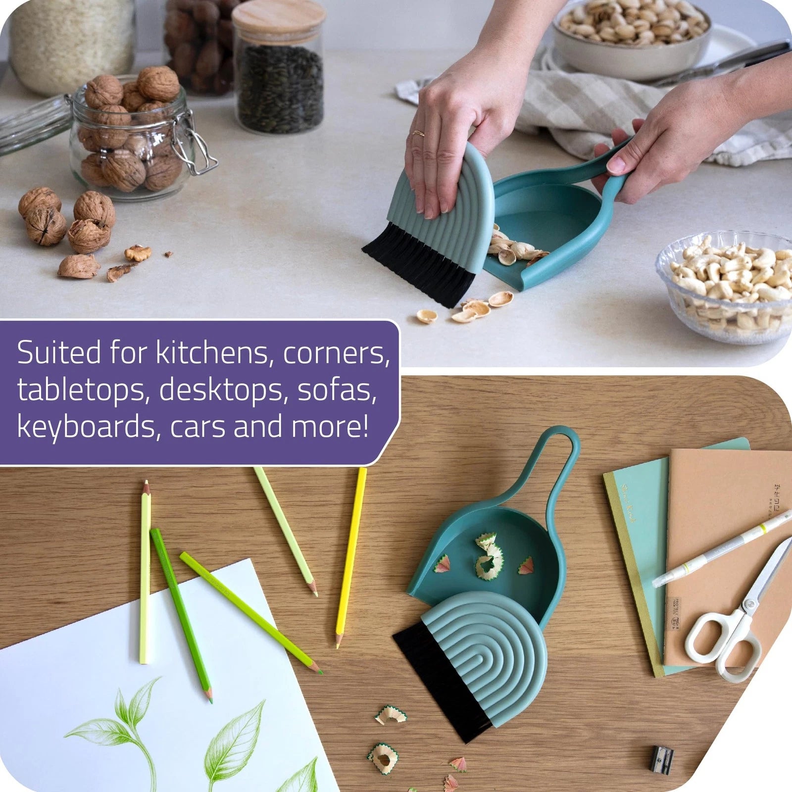 DustArch - Mini Dustpan and Brush Set Small and Broom with Modern Charm Handheld