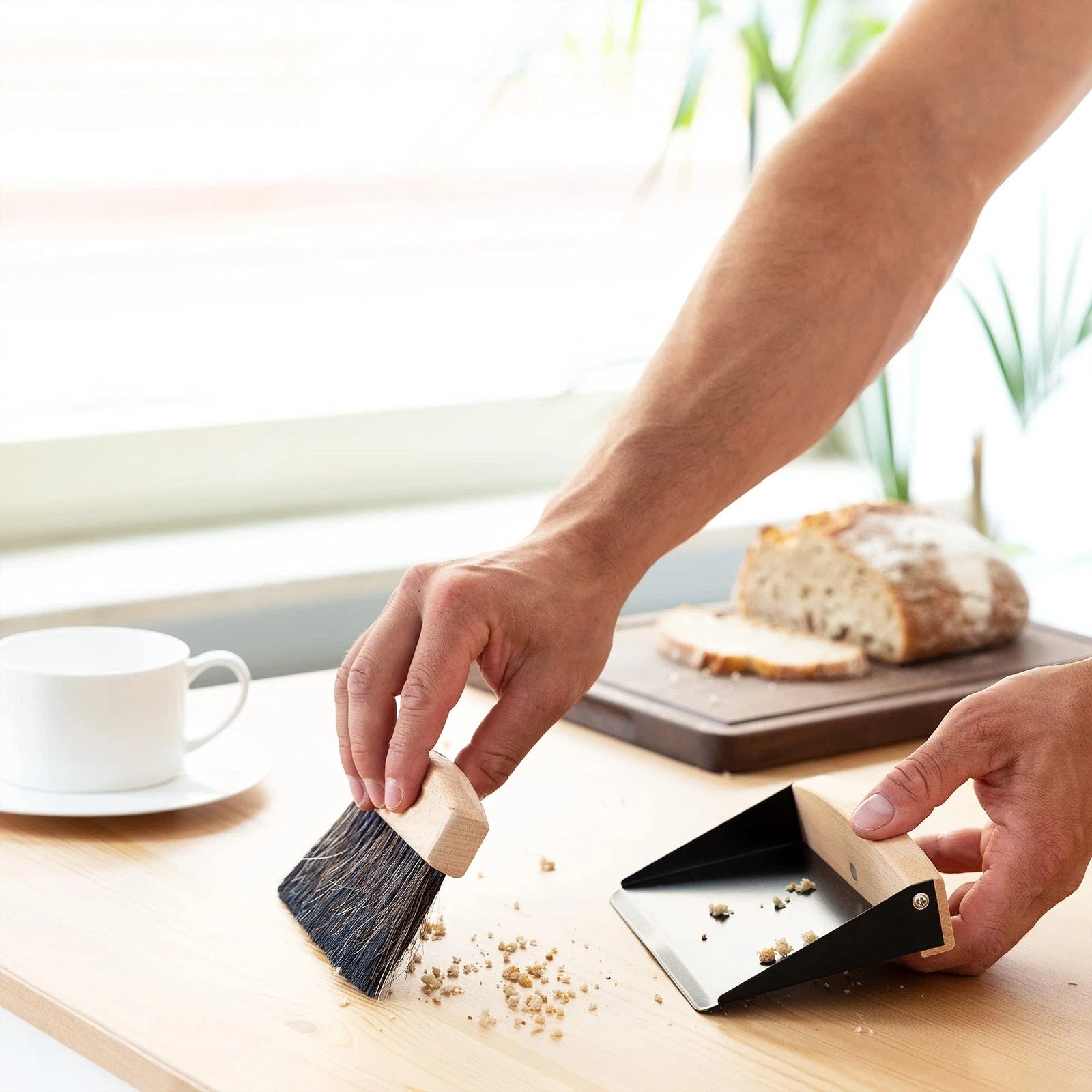 Small Dustpan and Brush Set - Wooden Mini for Sweeping Table Tabletop Compact