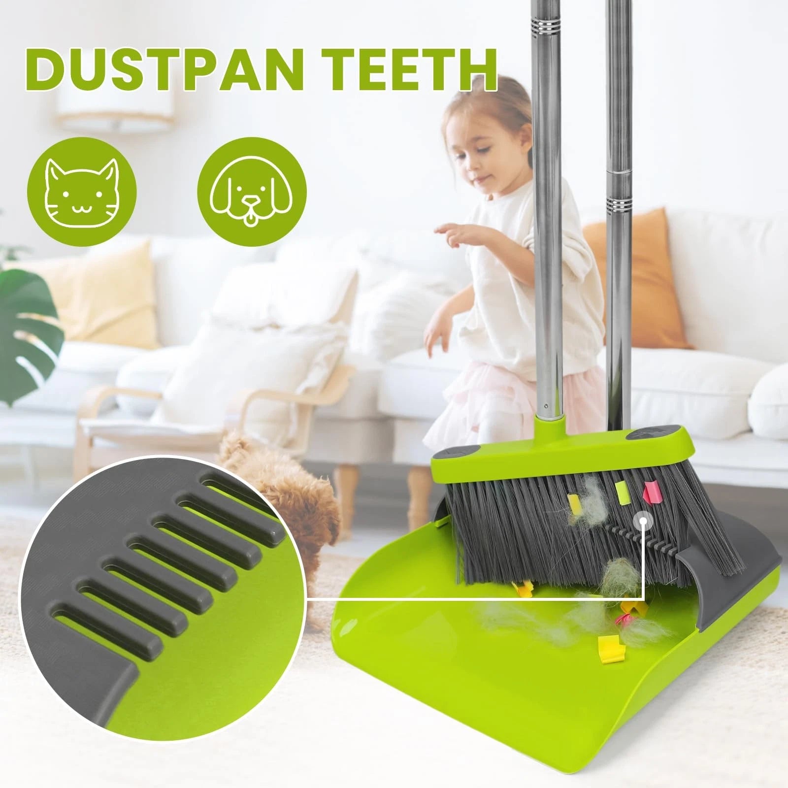 Broom and Standing Dustpan Set 50” Angle Broom with Long Handle Dust Pans for...