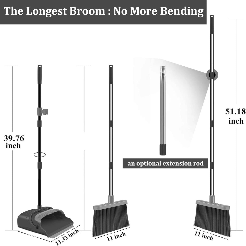 Broom and dustpan set, with brooms and dustpans that can be used upright