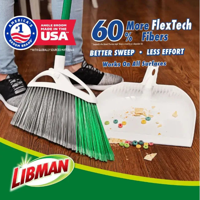 Libman 15 in. Extra-Large Precision Angle Broom with Dustpan and Steel Handle
