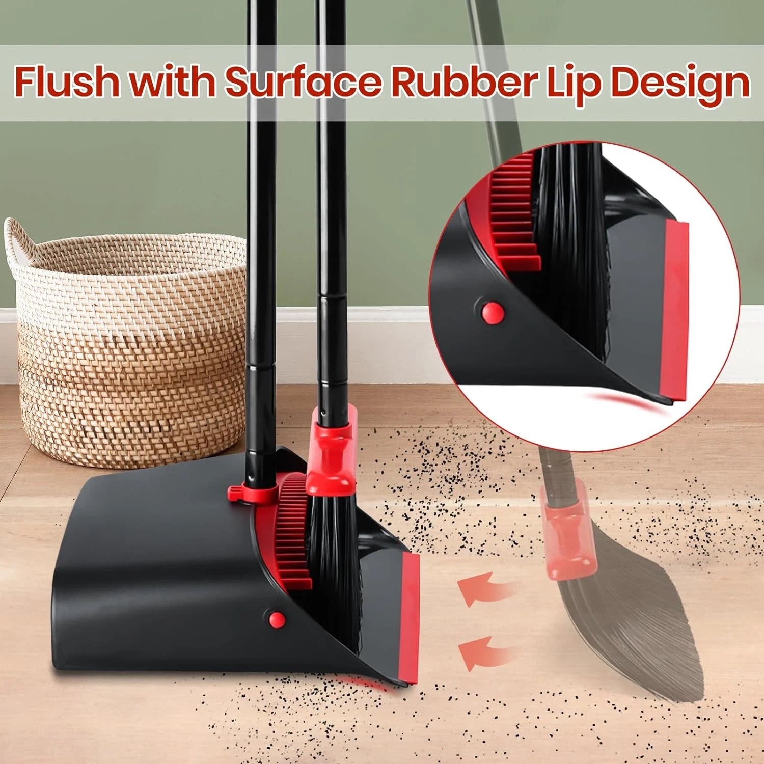 Long Broom and Dustpan Set for Home,Upright Broom and Dustpan Combo Sweep Set