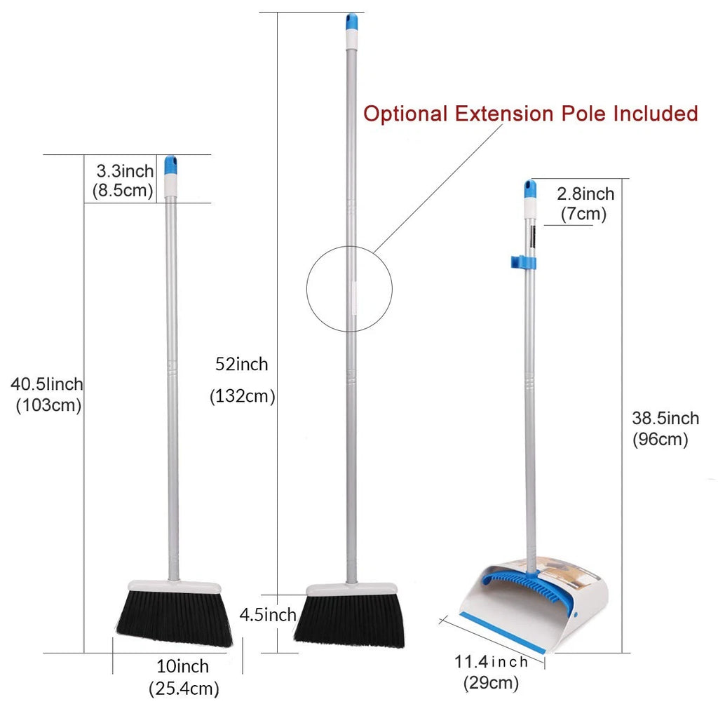 Long Handle Broom and Dustpan Set Upright Combo for Home Kitchen Office Lobby