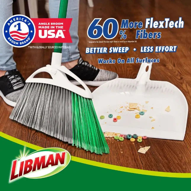 Heavy-Duty Libman 15 in. Angle Broom with Extra-Wide Sweep and Dustpan Set
