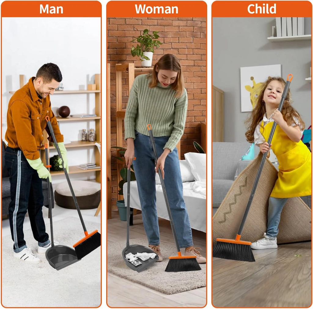 Long Handle Broom with Dustpan Combo Set for Office Home Kitchen Lobby Floor Cle