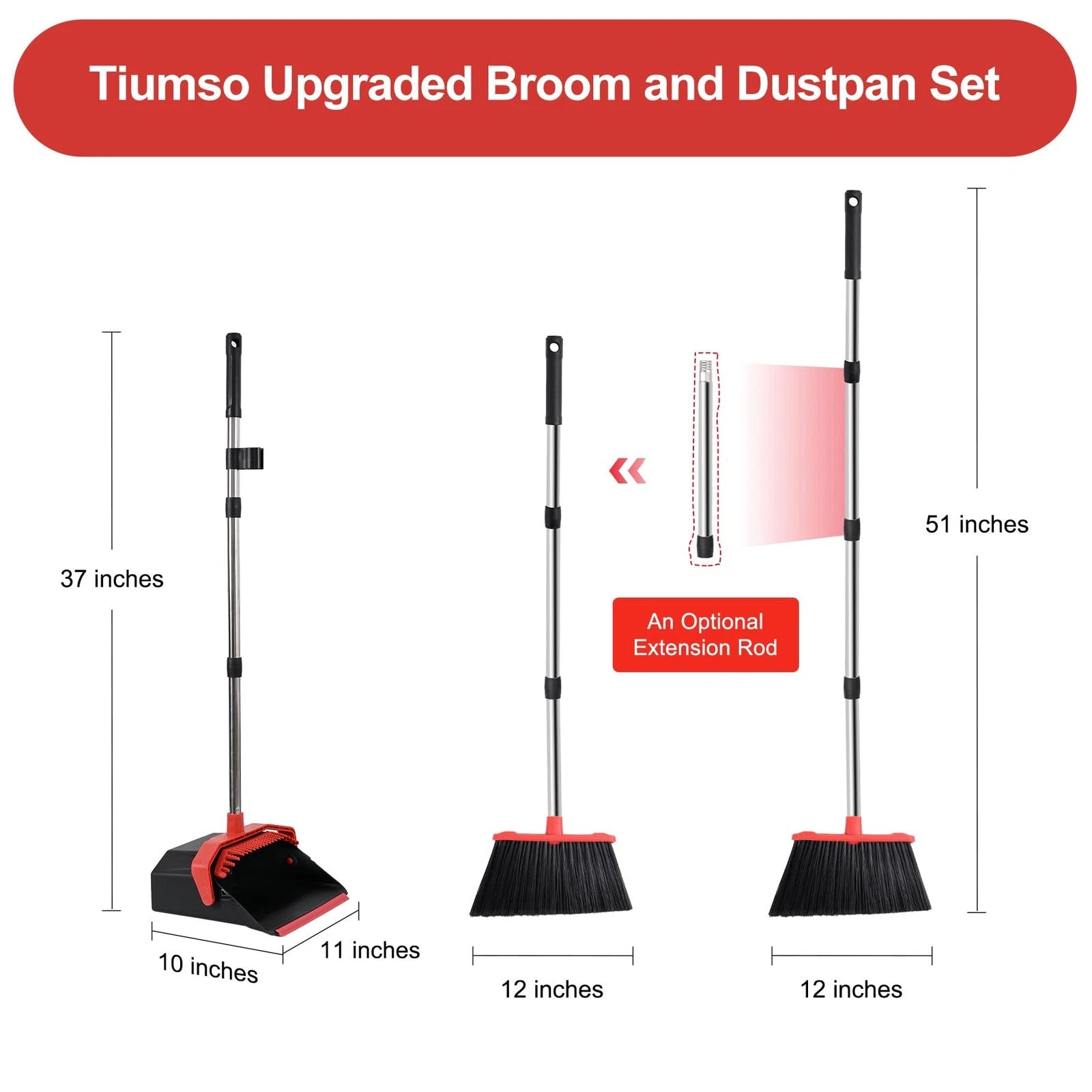 Upgrade Broom with Dustpan Combo Set, Broom and Dustpan Set with 51'' Long Ha...
