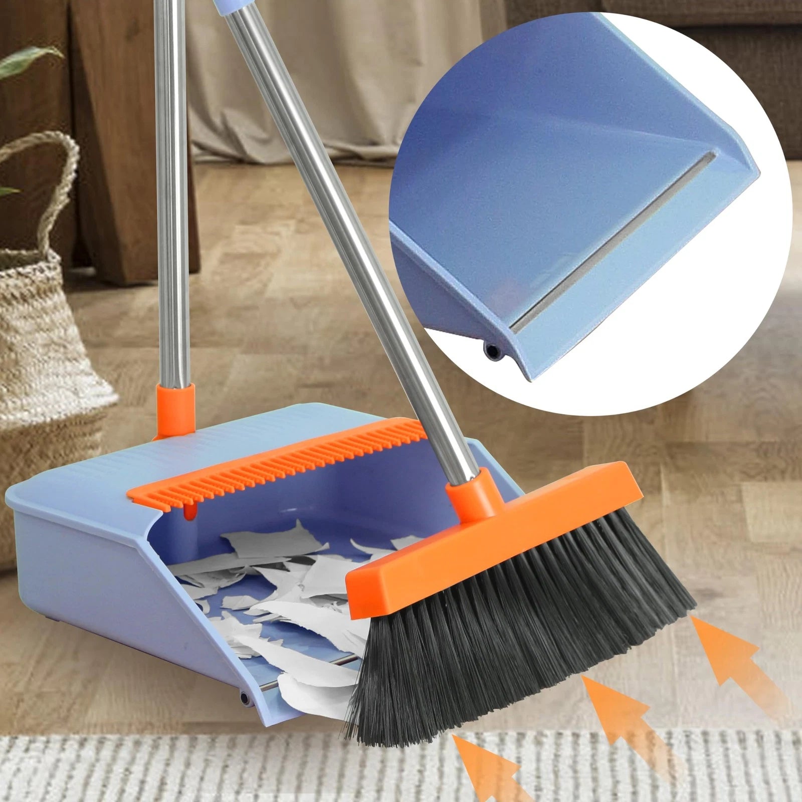 2-Pack Broom and Dustpan Set for Sweeping Indoor, Broom Dustpan with 48" Long...