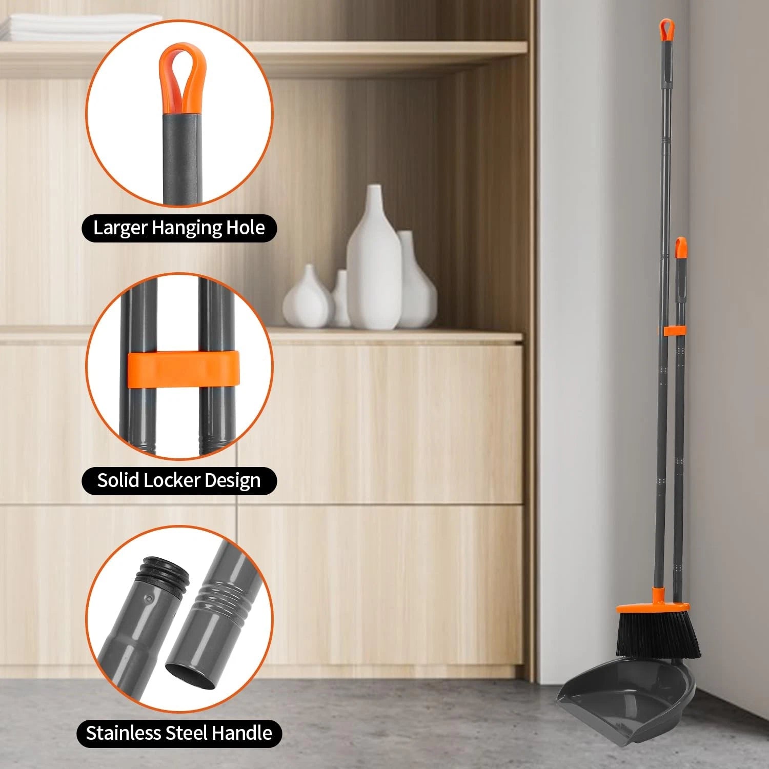 Long Handle Broom with Dustpan Combo Set for Office Home Kitchen Lobby Floor ...