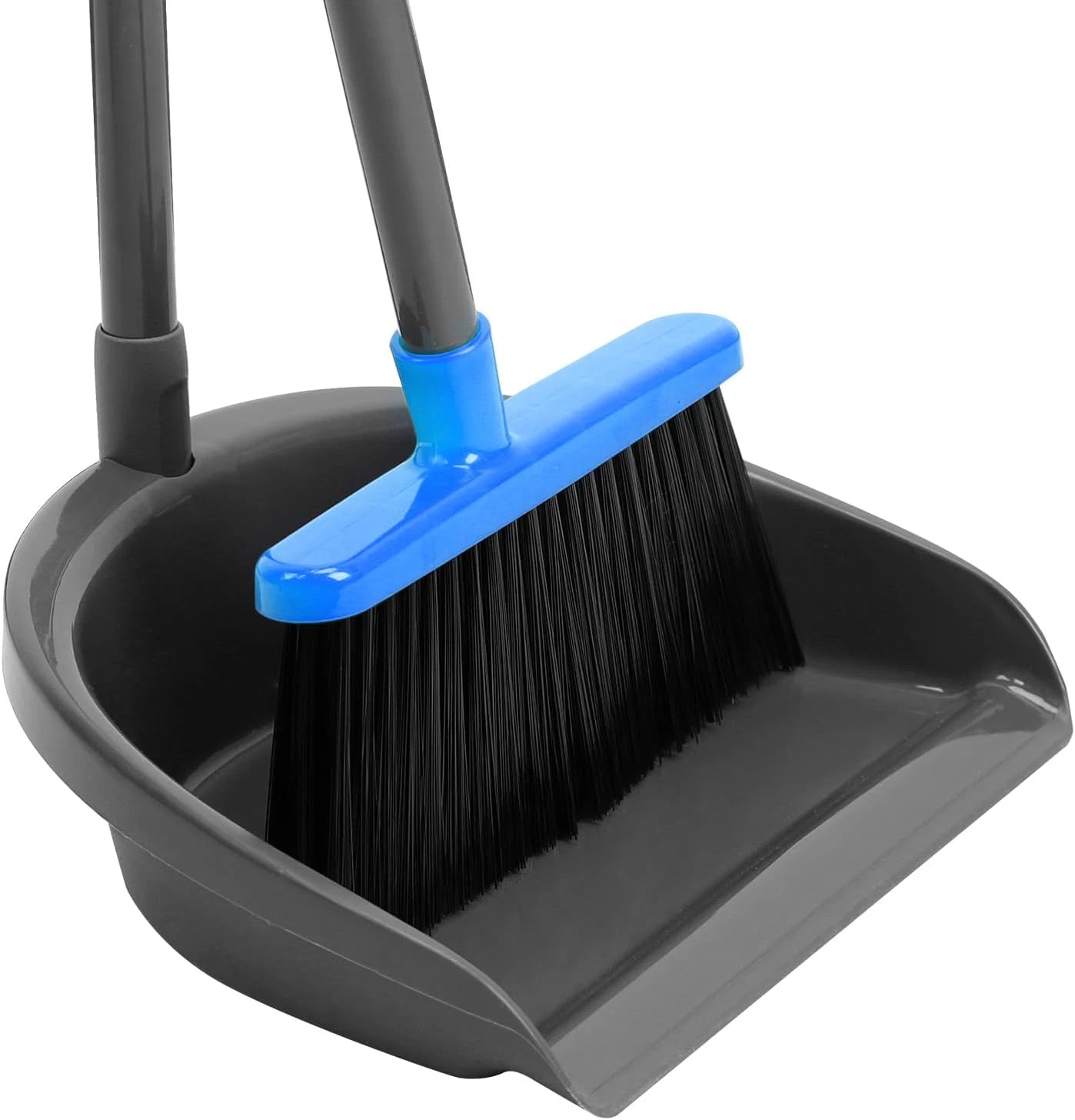 Broom and Dustpan Set ，Long Handle Broom with Upright Standing Dust Pan for Indo