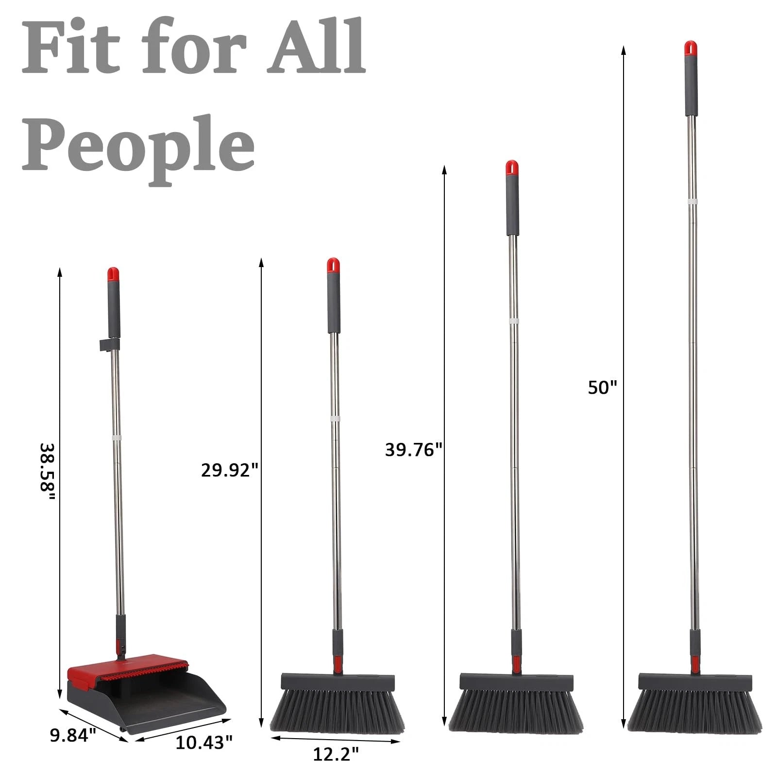 Broom with Dustpan Combo Set 50” Adjustable Long Handle 180 Degree Rotating B...