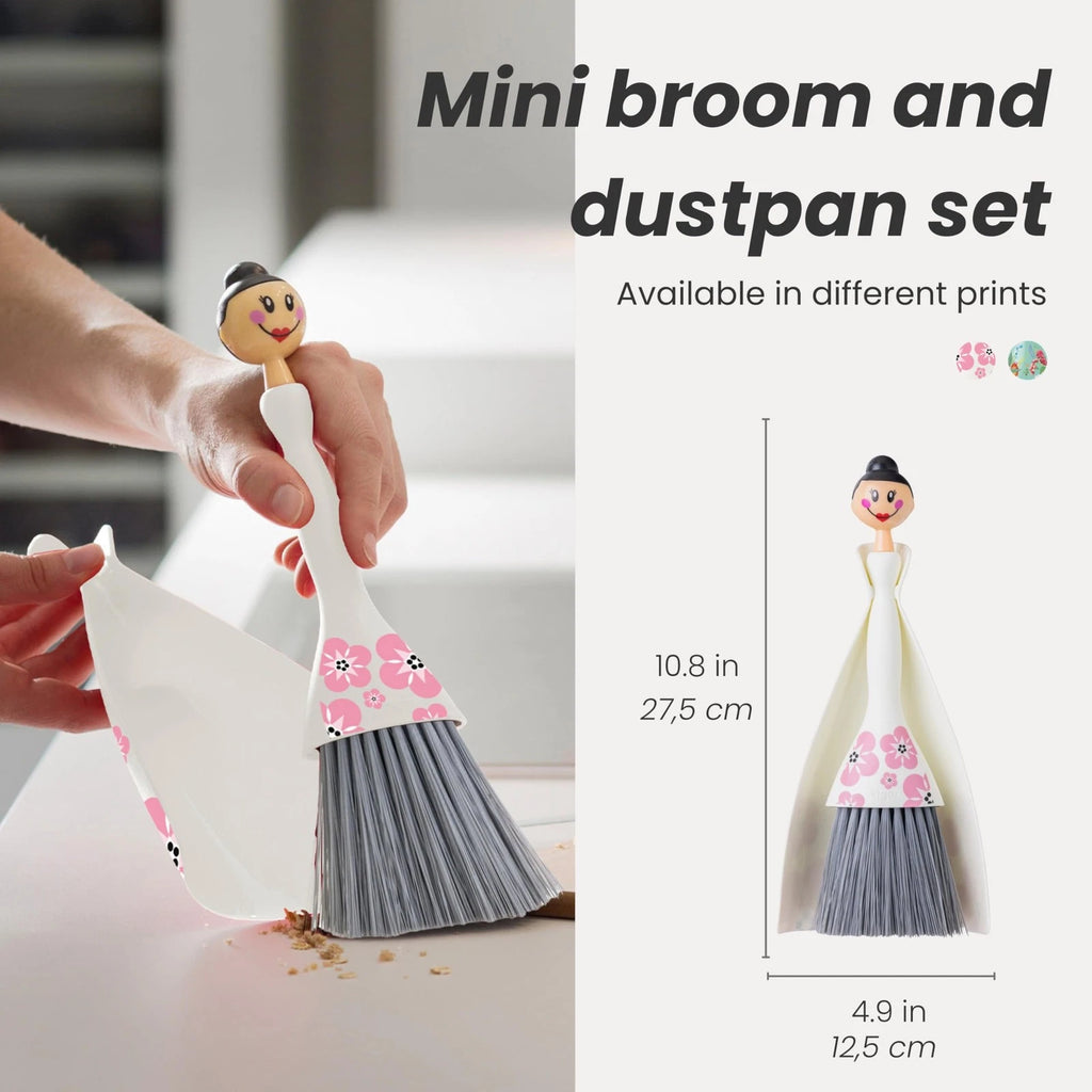Mini Broom and Dustpan Set White Small Portable for Dust Pet Hair Car Camping