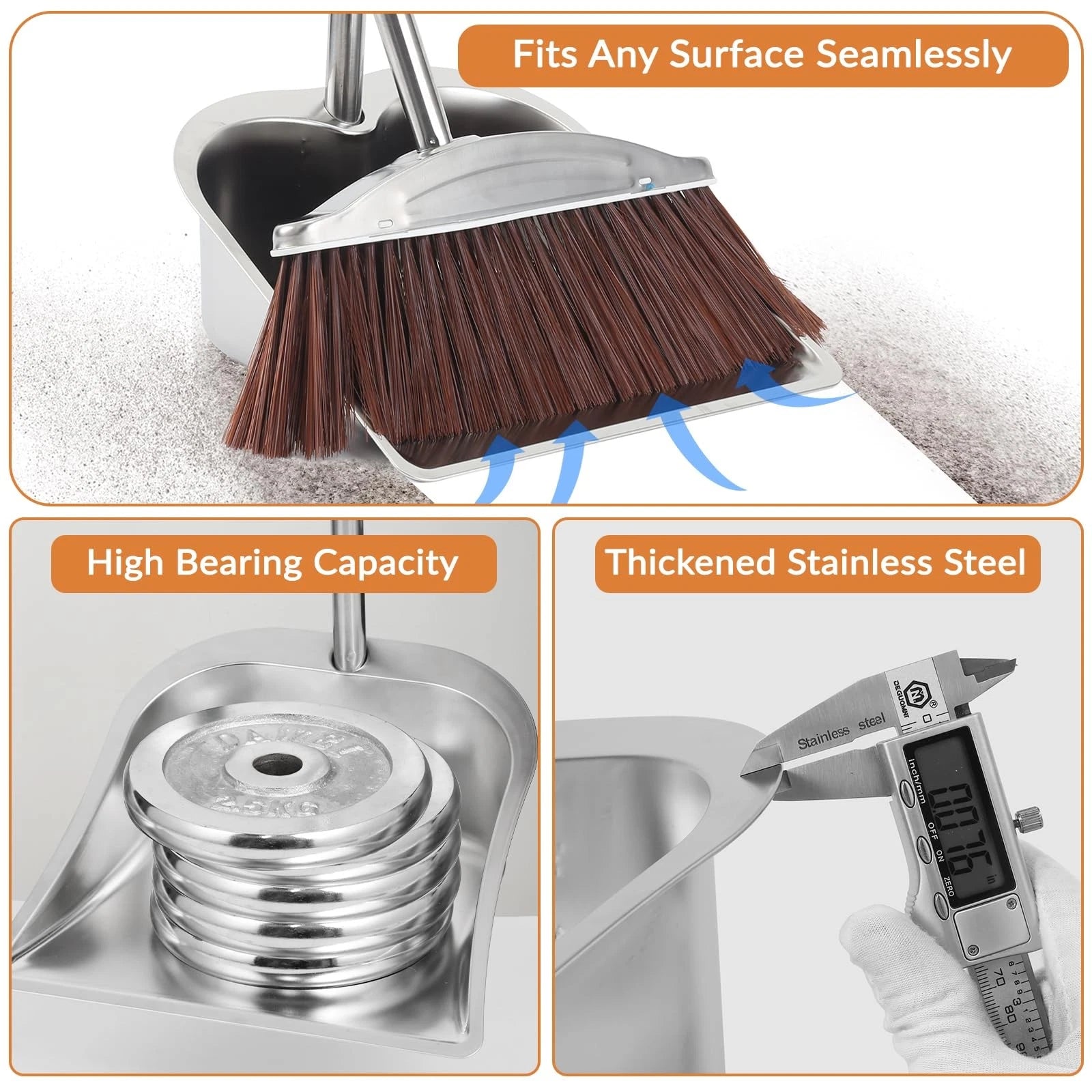 Broom with Dustpan Combo Set, 46" Stainless Steel Broom and Dustpan Set for H...