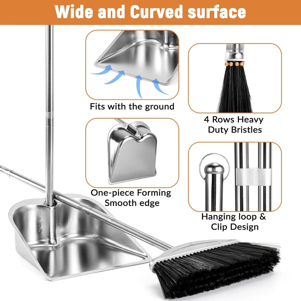 VOOWO 46" Stainless Steel Broom and Dustpan Set for Indoor and Outdoor Use