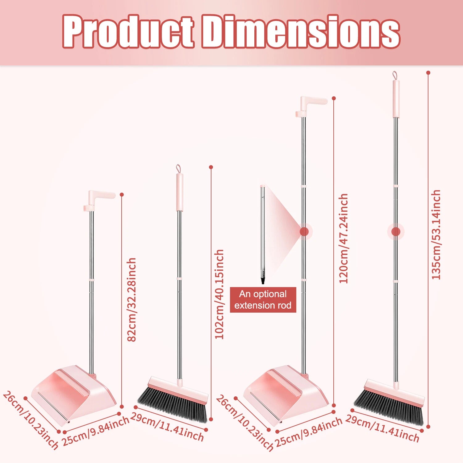 Broom and Dustpan Set with Dustpan Teeth Self Cleaning