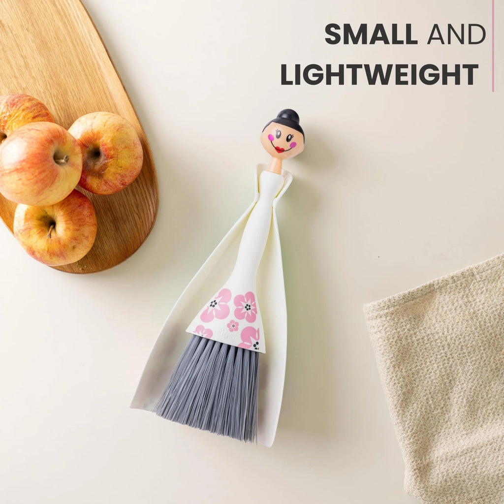 Mini Broom and Dustpan Set White Small Portable for Dust Pet Hair Car Camping