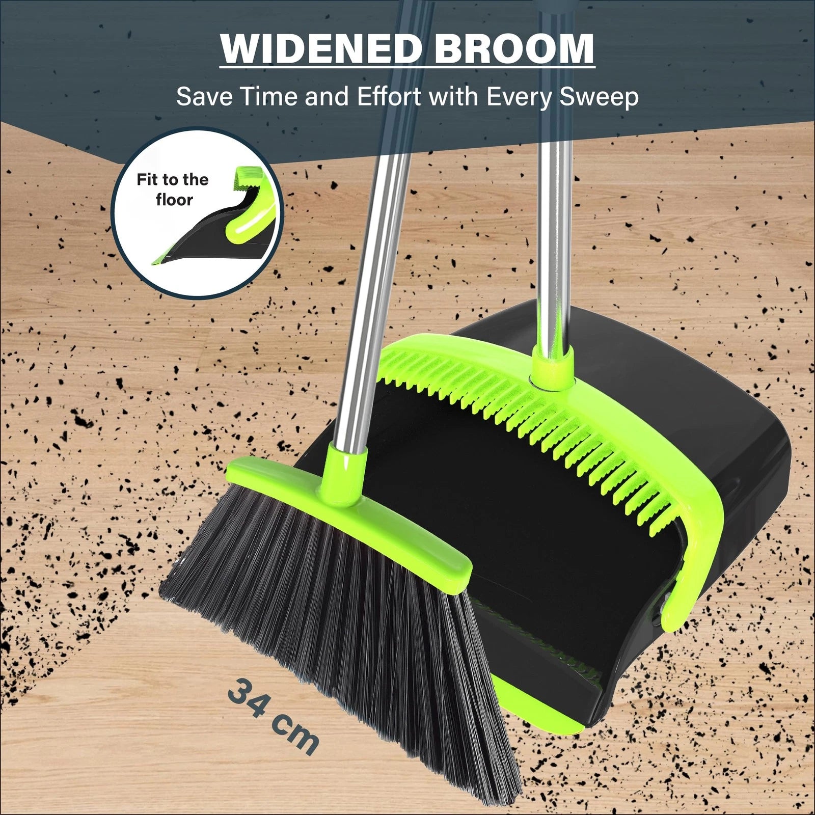 Broom and Dustpan Set 55", Long Adjustable Stainless Steel Handle, Upright, L...