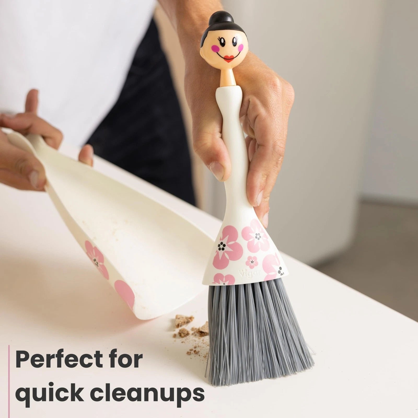 Mini Broom and Dustpan Set White Small Portable for Dust Pet Hair Car Camping