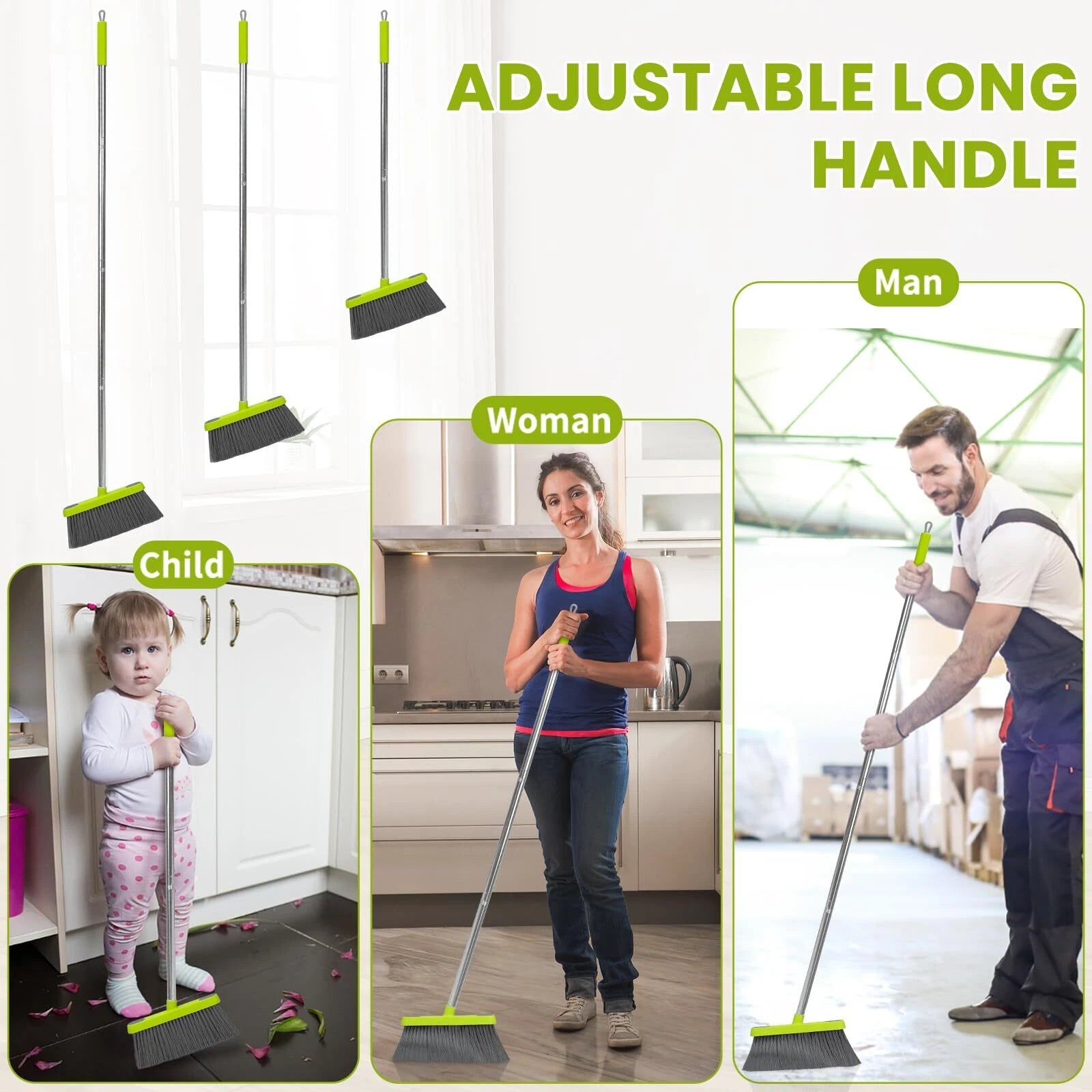 Broom And Standing Dustpan Set 50 Angle Broom With Long Handle Dust Pans For Ki