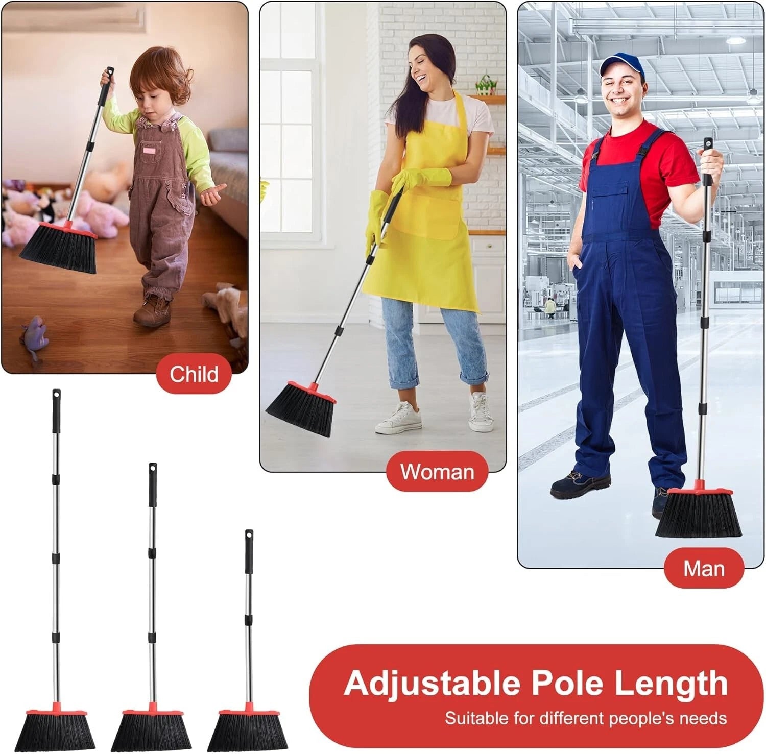 Large Upright Dustpan and Broom Set with Self-Cleaning Technology - 12" Wide