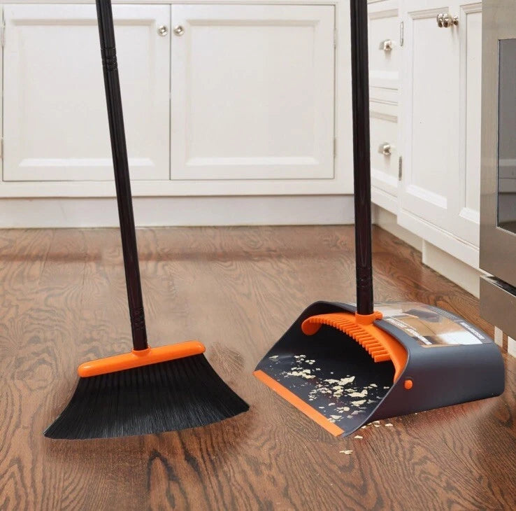 TreeLen Broom and Dustpan Set with 52" Long Handle for Home Kitchen Room Office