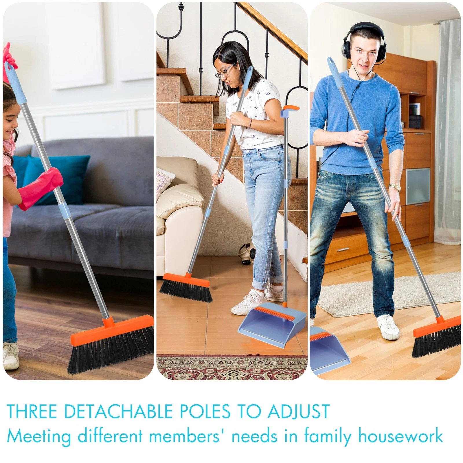 2-Pack Broom and Dustpan Set for Sweeping Indoor, Broom Dustpan with 48" Long...