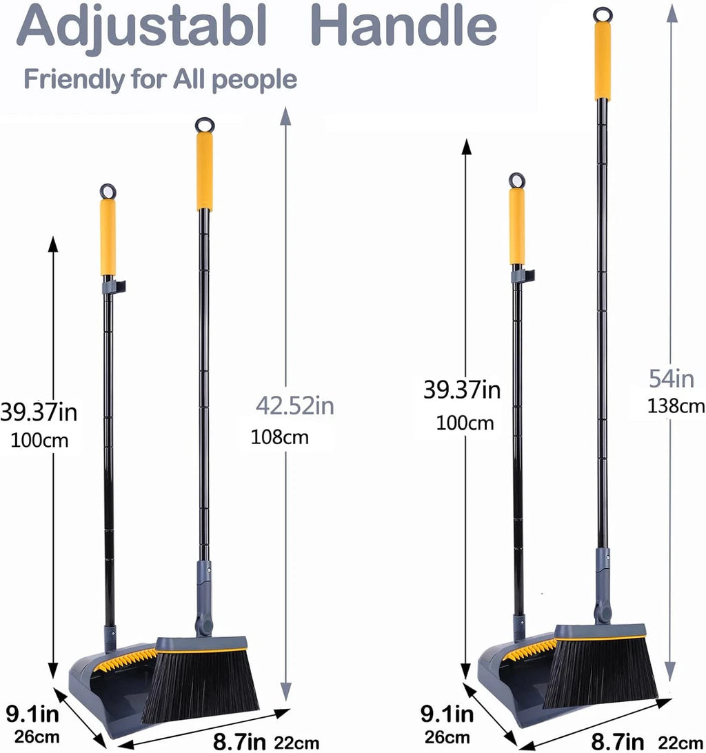 Broom and Dustpan Set for Home, 54 Inches Long Handle Lightweight 180 Degree Rot