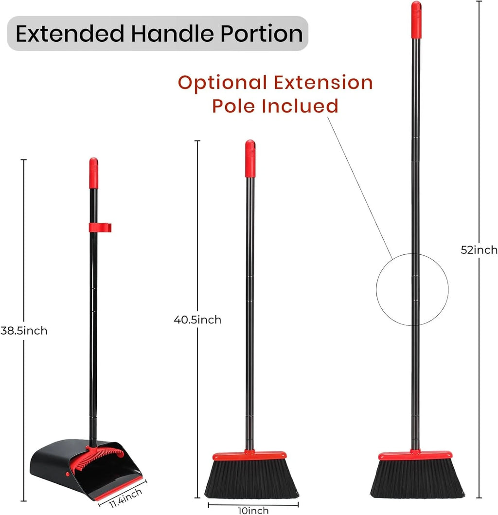 Long Broom and Dustpan Set for Home,Upright Broom and Dustpan Combo Sweep Set