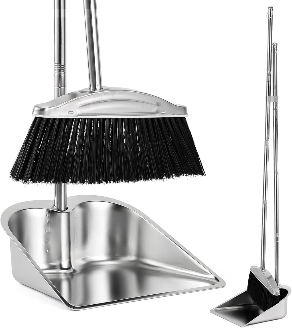 VOOWO 46" Stainless Steel Broom and Dustpan Set for Indoor and Outdoor Use