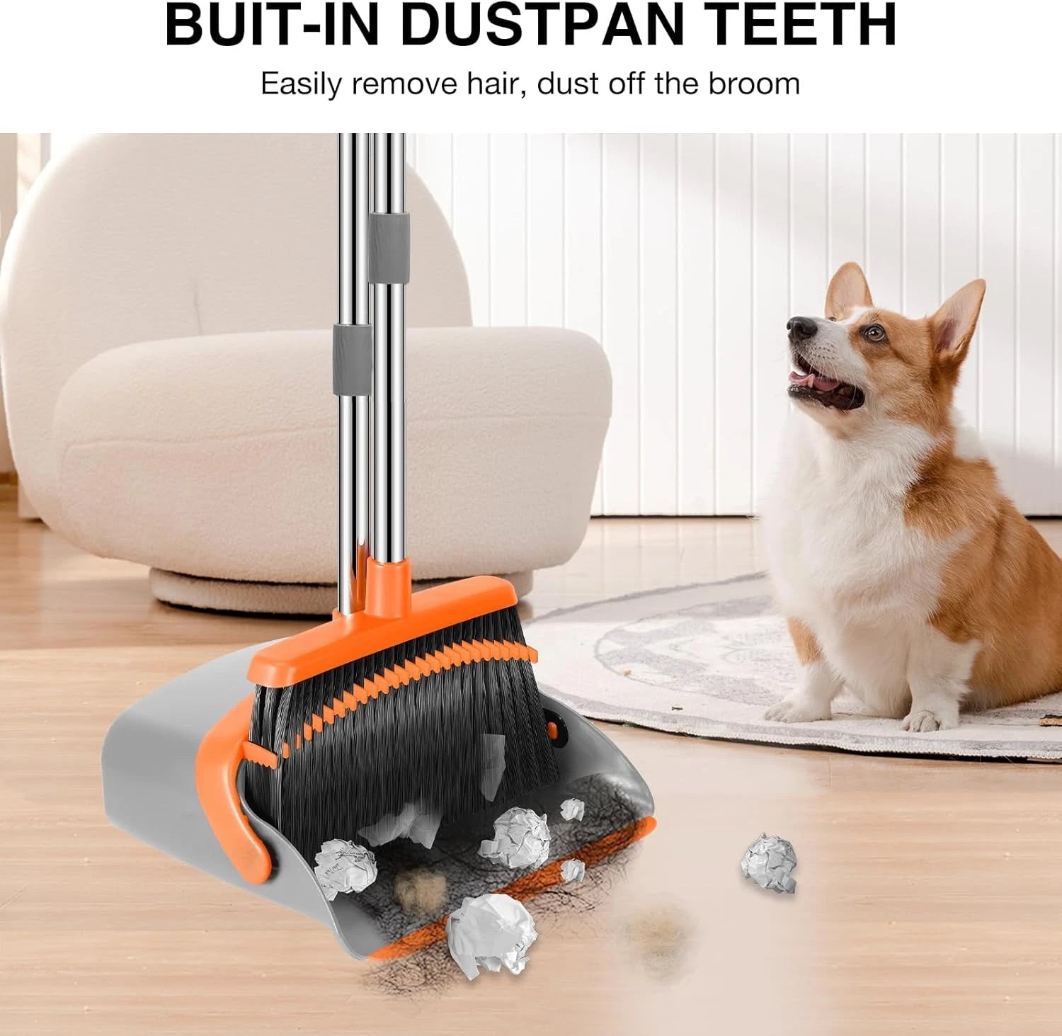 Broom dustpan set, adjustable handle broom dustpan combination