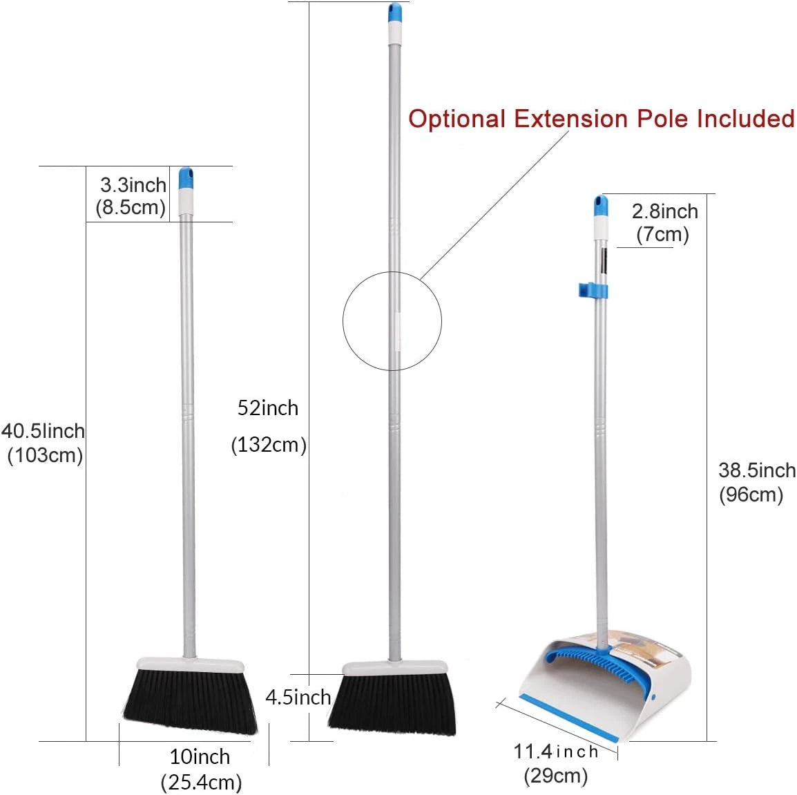 Long Handle Broom and Dustpan Set,Upright Dust Pan Combo for Home