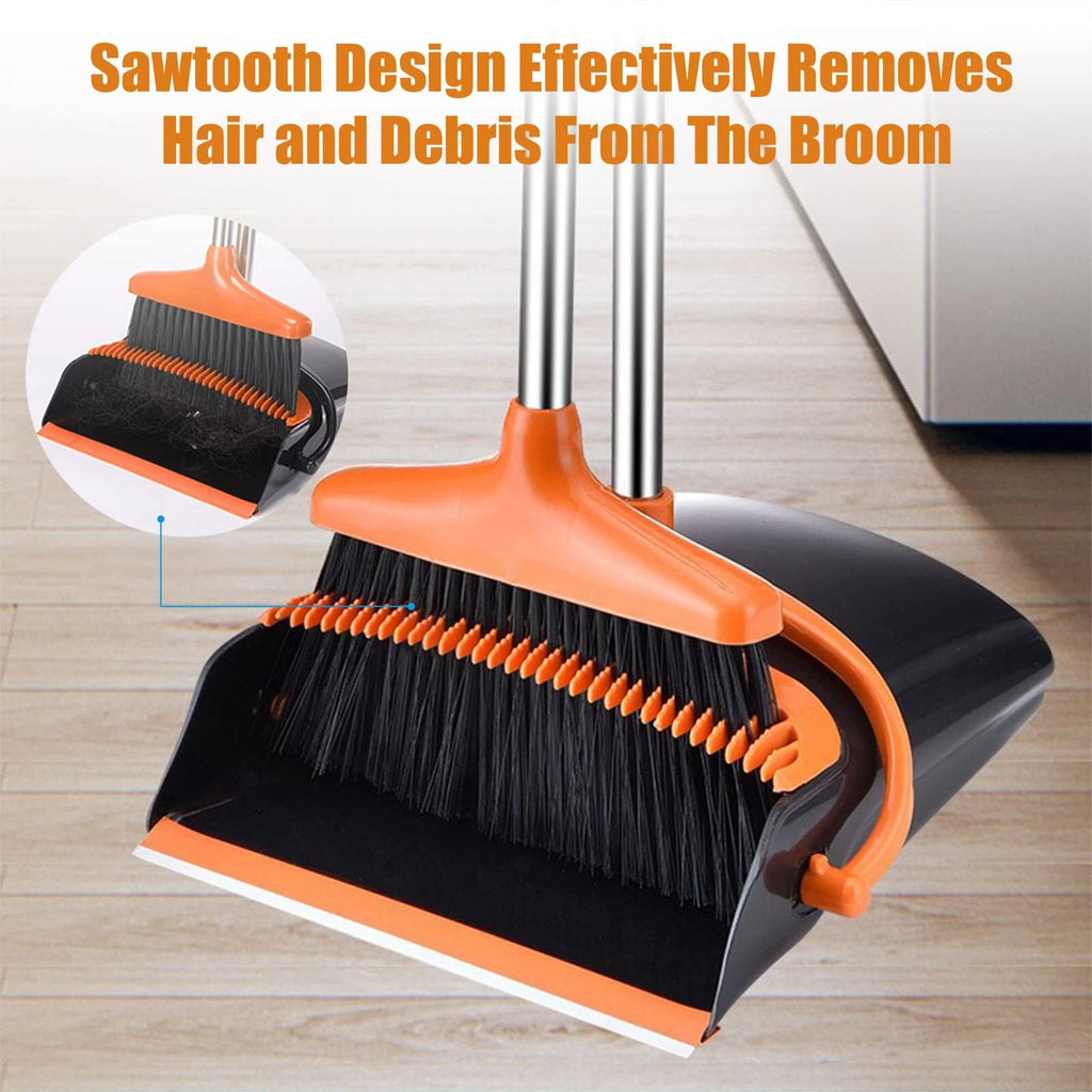 Broom and Dustpan Set with Long Handle Windproof Stand Up Dustpan with Broom