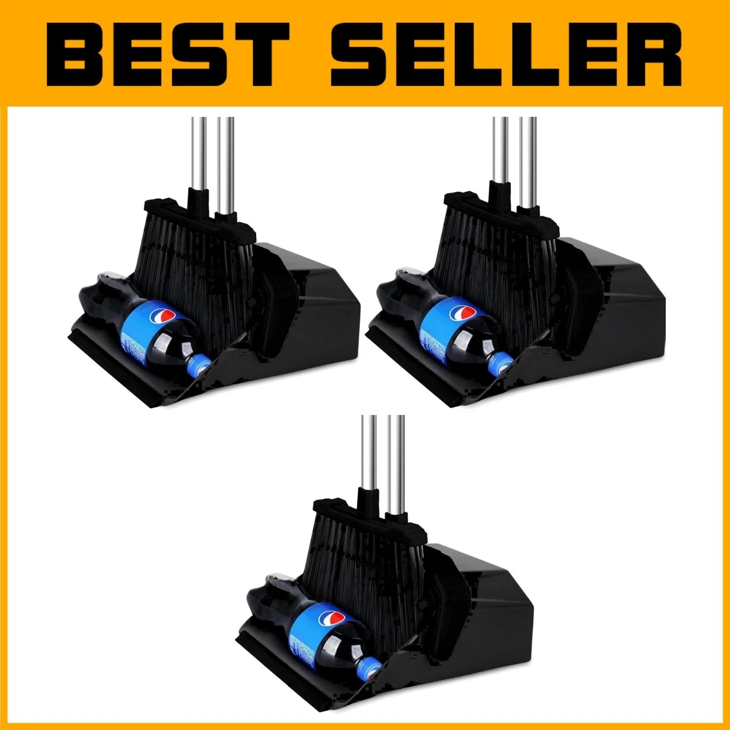 Heavy-Duty Broom Set with Self-Cleaning Dustpan - 51" Long Handles for Easy Use