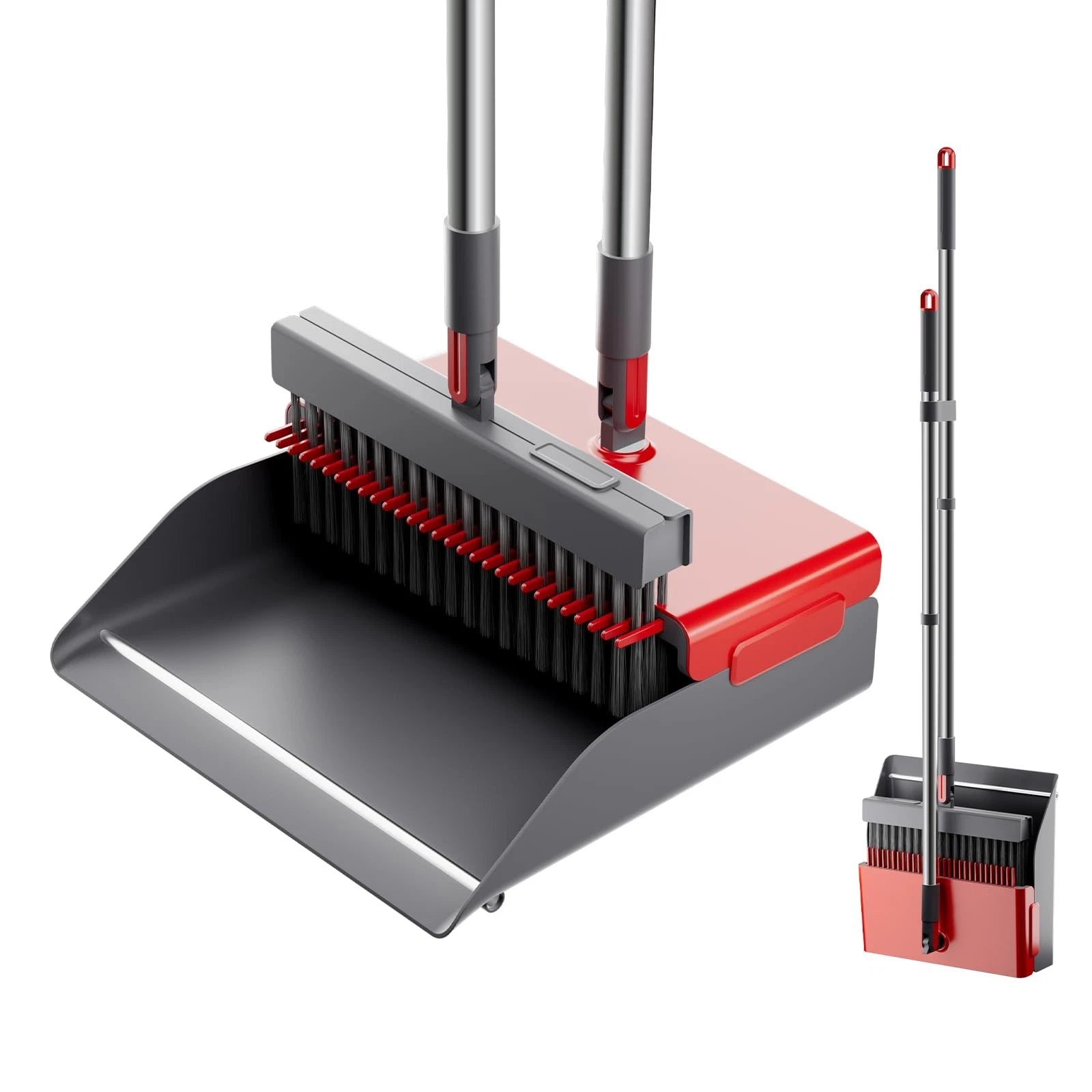 Broom with Dustpan Combo Set 50” Adjustable Long Handle 180 Degree Rotating B...